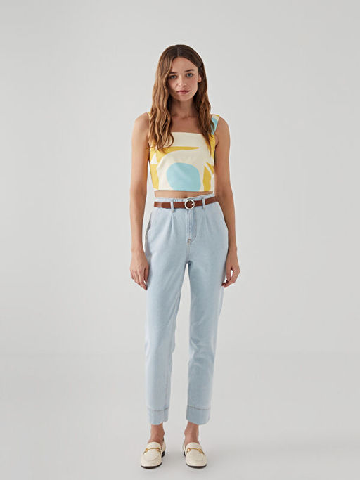 Beli Kemerli Mom Fit Kad?n Jean Pantolon