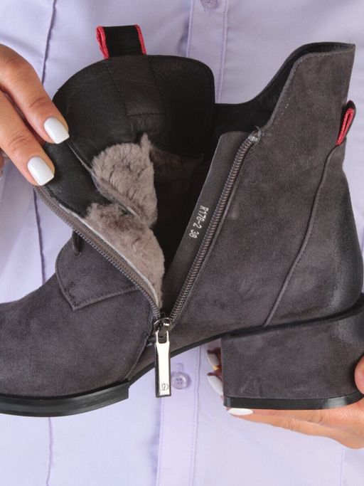 04-R178-2 GREY Ботинки зимние женские (натуральная замша, натуральный мех) - Фабричный китай фото 5
