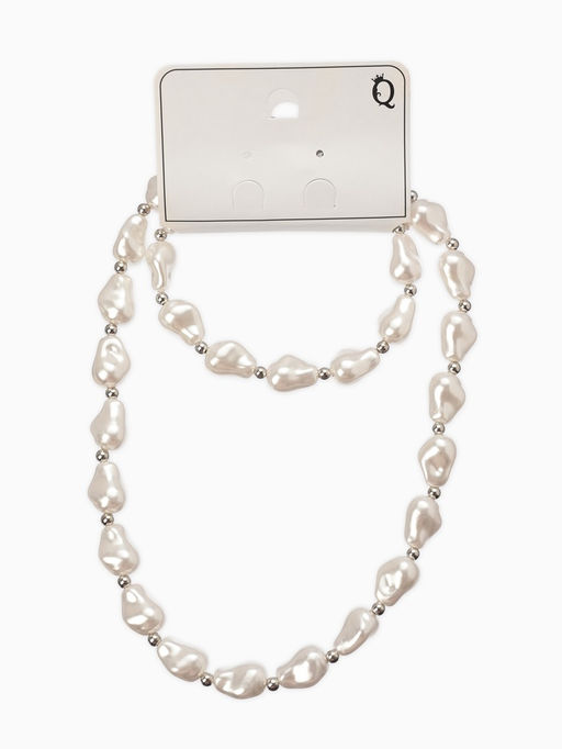 Набор 2 предмета: бусы, браслет «Жемчуг барочный. Капля», 40/18 см, белый в серебре