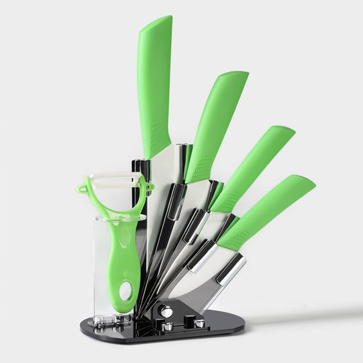 Набор кухонный на подставке Доляна, 5 предметов: ножи 7,5 см, 10,5 см, 12,5 см, 15 см, овощечистка, цвет зелёный  фото 3