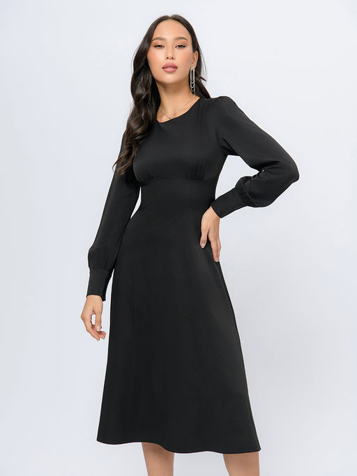 УЦЕНКА.Платье черного цвета длины миди с длинными рукавами - 1001dress фото 4