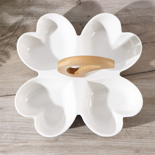 Менажница фарфоровая 4 ячейки Доляна Эстет. Квадрат, d=24 см, цвет белый фото 2