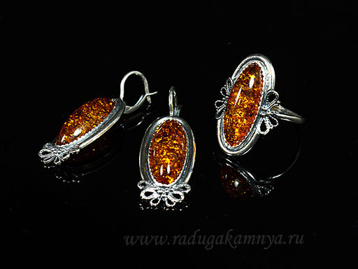 Кольцо Серьги с янтарем имитация размер 20