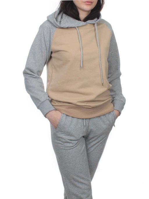 NOE103 BEIGE/GRAY Костюм спортивный женский (хлопок 90%, полиэстер 10%)