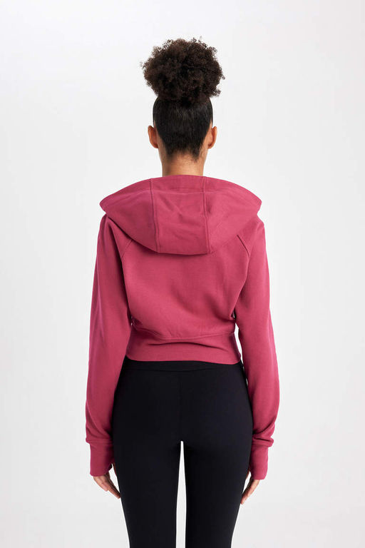 Укороченный толстый свитшот DeFactoFit с капюшоном и двойным карманом на молнии фото 8