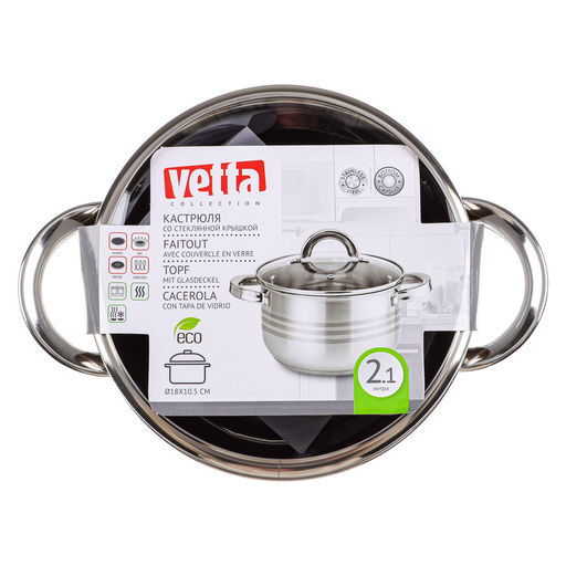 Кастрюля VETTA Фултон 18*10,5 см 2,1 л со стекл. кр. арт. 822-112
