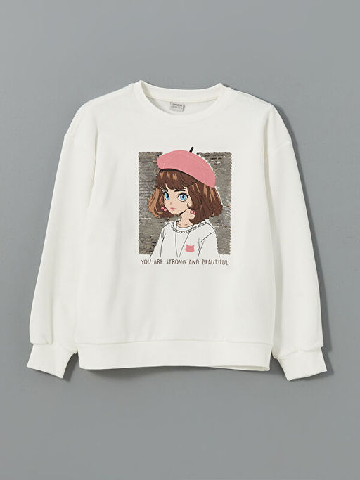 Bisiklet Yaka Payetli K?z ?ocuk Sweatshirt