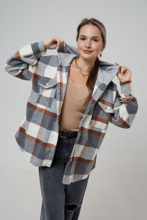 Рубашка женская в клетку с капюшоном РЖКК-01