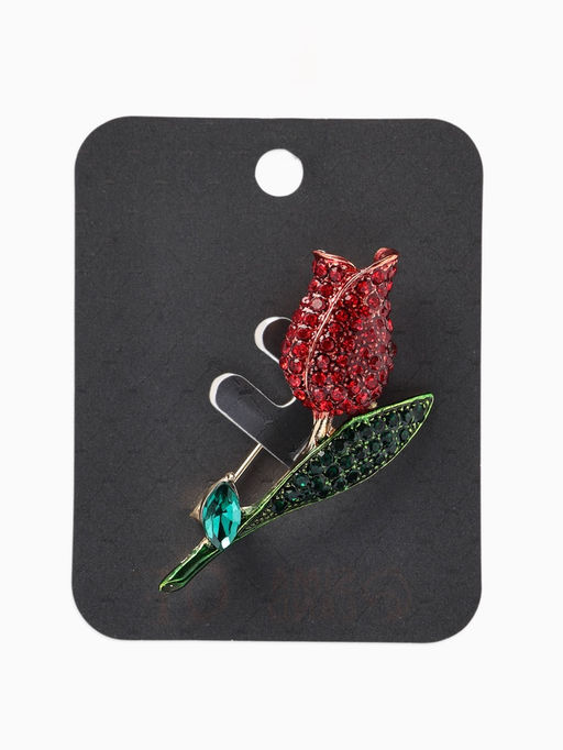 Брошь «Цветок» тюльпан, стразы, цвет красно-зелёный в золоте