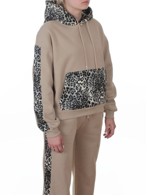 008 BEIGE/LEOPARD Костюм спортивный зимний женский (95% хлопок, 5% полиэстер)