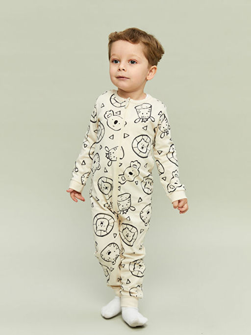 Fermuarl? Bask?l? Erkek Bebek Tulum