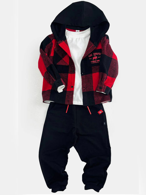 Брюки для мальчика штаны спортивные 22-0509 черный|красный - Mini maxi фото 5