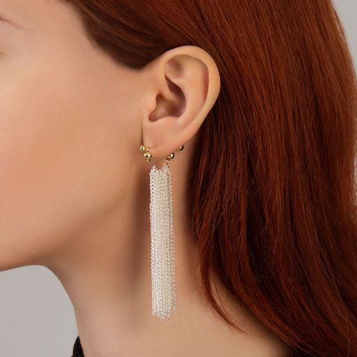 Серьги металл Цепи сборка, цвет серебряно-золотой, 8 см - Qf фото 7