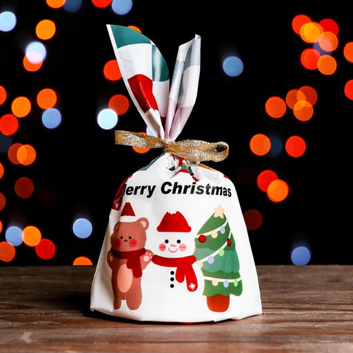 Цена за 20 шт. Пакет полиэтиленовый подарочный новогодний, с ушками Merry Christmas, 13?21.5 см