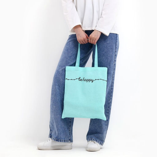 Сумка шопер Be happy, 35×0.5×40 см, голубой