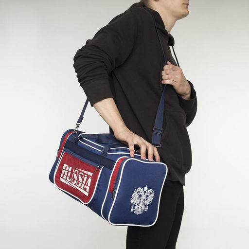 Сумка спортивная, 3 отдела на молниях, наружный карман, длинный ремень, средний размер, цвет синий/красный