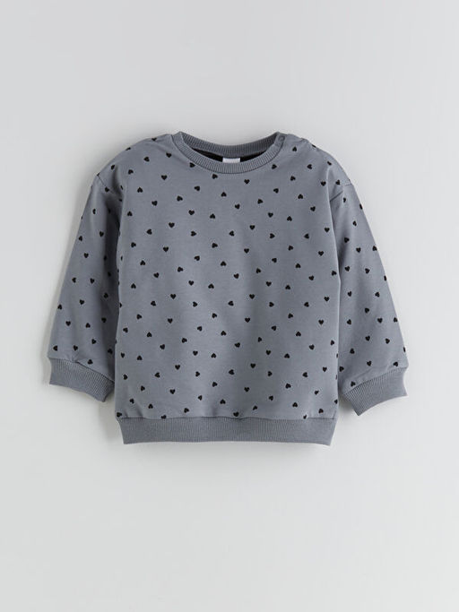 Bisiklet Yaka Bask?l? K?z Bebek Sweatshirt ve Tayt 2li