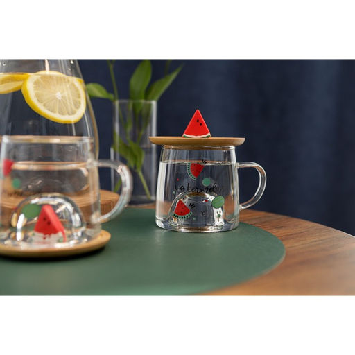 Кружка «Арбузик», 300 мл, с деревянной крышкой, стекло, прозрачная