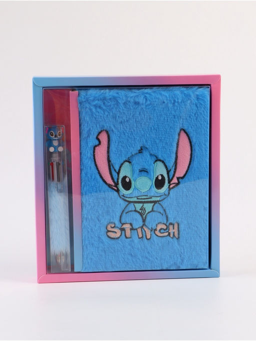 Блокнот пушистый и ручка многоцветная «Стич», голубой