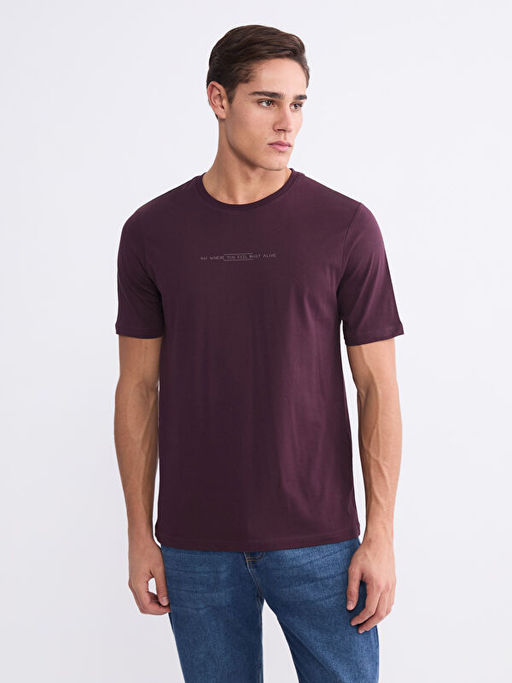 Bisiklet Yaka Bask?l? Penye Erkek Ti??rt