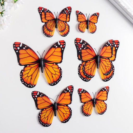 Магнит пластик под ткань Бабочки двойные, блеск н-р 6 шт МИКС h= 10;10,5;5;6,7;8,4;6,7 см - Simaland фото 2