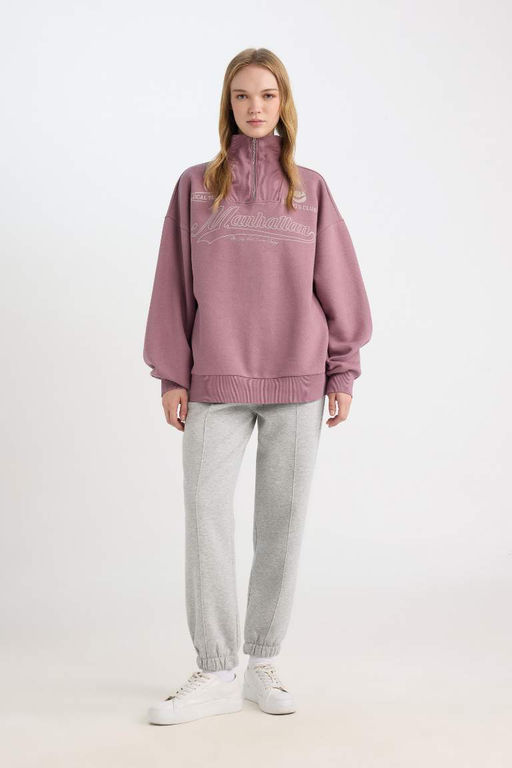 Женская крутая толстая толстая толстая толстовка оверсайз с широким кроем и воротником-стойкой сзади с принтом - Defacto фото 2