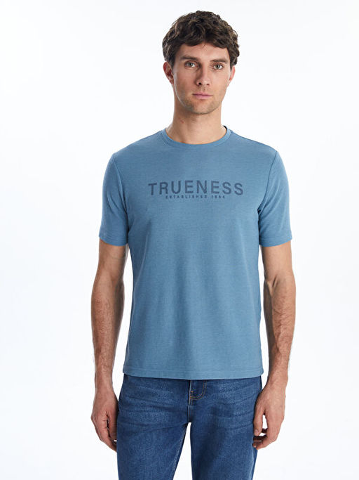 Bisiklet Yaka Bask?l? Penye Erkek Ti??rt