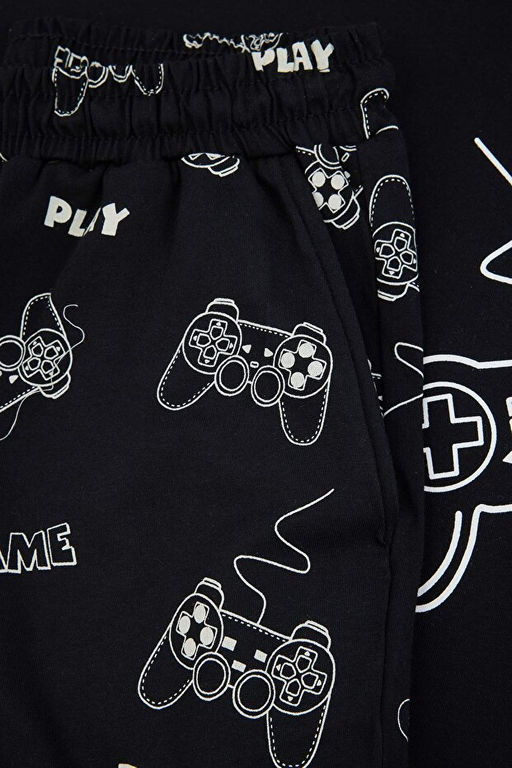 Siyah Regular Fit Bask_l_ _ortlu Pijama Tak_m_ TMNSS25PT00060 - Trendyolmilla фото 2