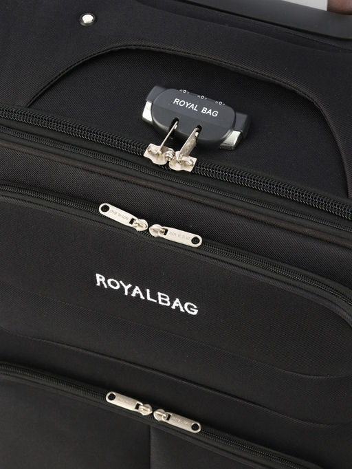 Чемодан на колёсах Royalbag большой 104 л (L), на молнии, с увеличением, кодовый замок, 4 колеса, чёрный
