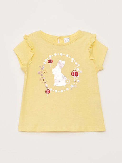 Bisiklet Yaka K?sa Kollu Bask?l? K?z Bebek Ti??rt