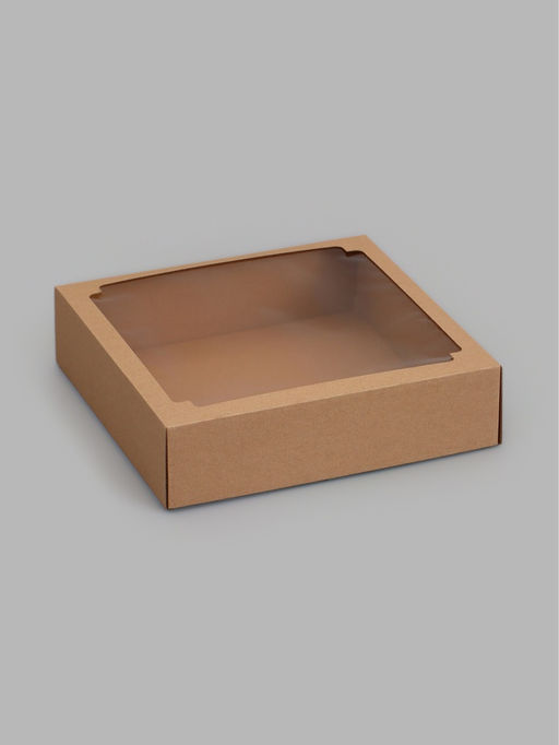 Цена за 5 шт. Коробка складная, крышка-дно,с окном, крафт, 30 х 30 х 8 см