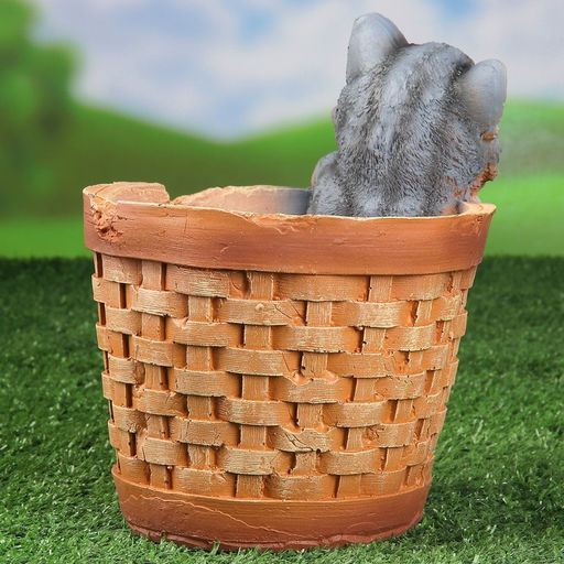 Декоративное кашпо для цветов «Котёнок в круглой корзине», 18×16.5×20.5 см, полистоун