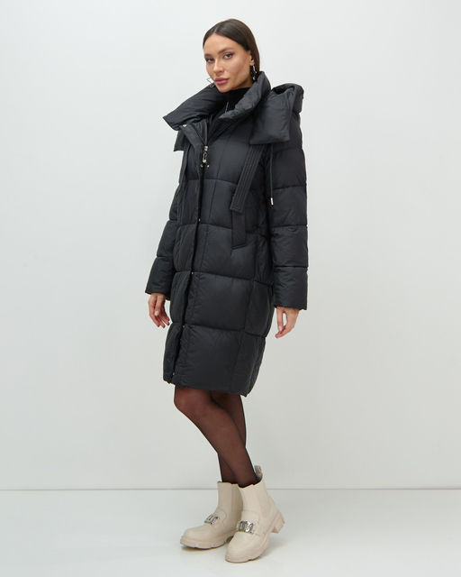 Пальто зимнее утепленное с капюшоном женское черного цвета 7700Ch - Visdeer фото 7