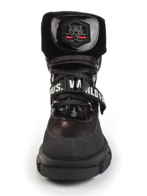 01-H016-362-Y197Q/Q28K GUN/BLACK Ботинки демисезонные женские (натуральная кожа, байка)