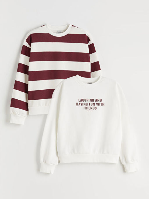 Bisiklet Yaka K?z ?ocuk Kal?n Sweatshirt 2li