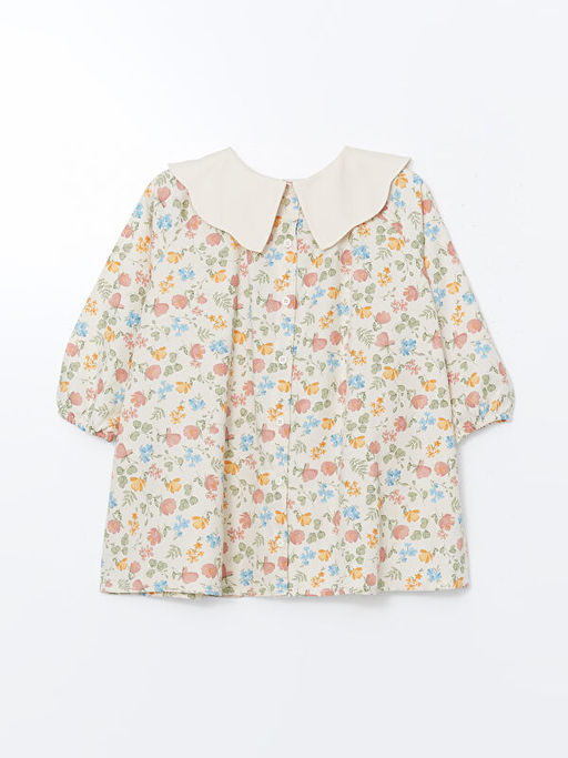 Bebe Yaka ?i?ekli Gabardin K?z ?ocuk Elbise