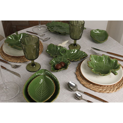 Менажница 3 ячейки Доляна «Лист», 22.1×7.6 см, доломит, зелёная