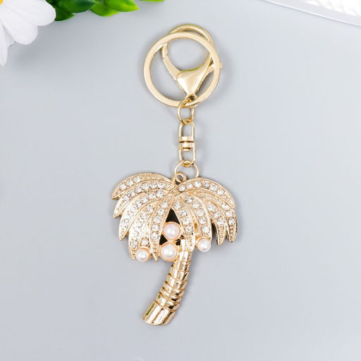 Брелок для ключей на кольце с карабином «Пальма с жемчугом», металл, 13×4.4 см