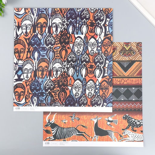 Цена за 5 шт. Бумага для скрапбукинга двусторонняя «Африка», плотность 180 г, 30.5×32 см