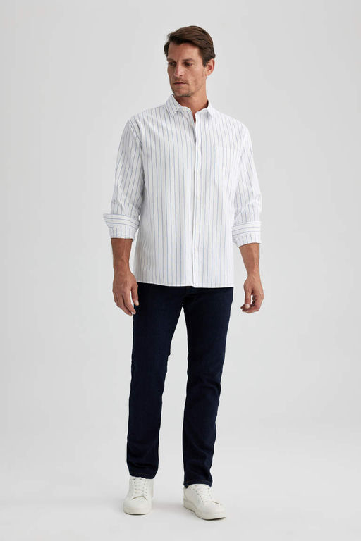 Оксфордская рубашка в полоску с длинным рукавом Relax Fit - Defacto фото 2
