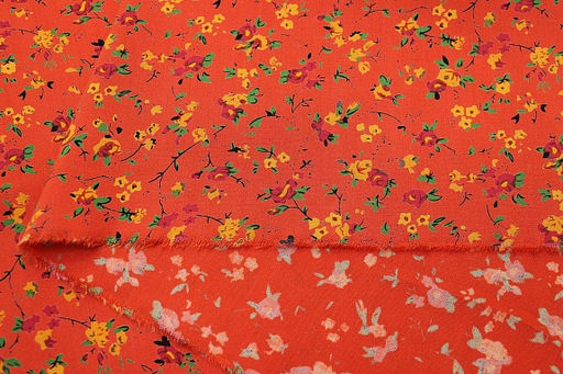 Штапель Премиум Цветочная грация цв.оранжево-красный, ш.1.45м, вискоза-100%, 120гр/м.кв - Купава фото 5