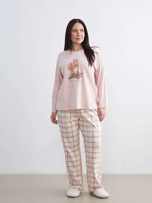 Bisiklet Yaka Bask?l? Kad?n Pijama Tak?m?