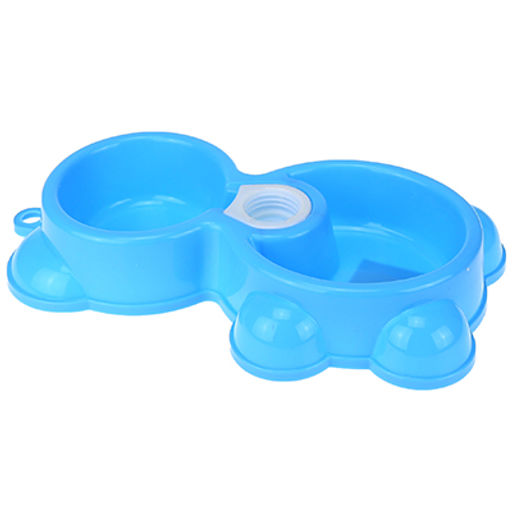 Миска для кормления животных пластмассовая Мишка 0,15/0,2л, 24,5х15,5х4,5см, двойная, с местом под винтовую бутылку, цвета микс (Китай)