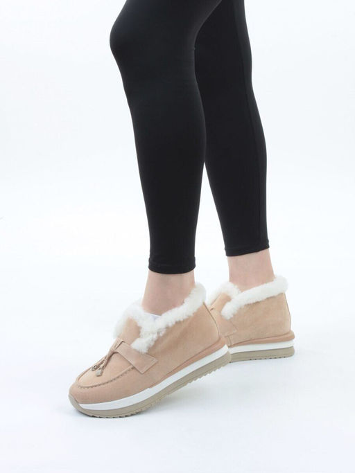 04-5520-11 BEIGE Ботинки зимние женские (натуральная кожа, 100% шерсть)