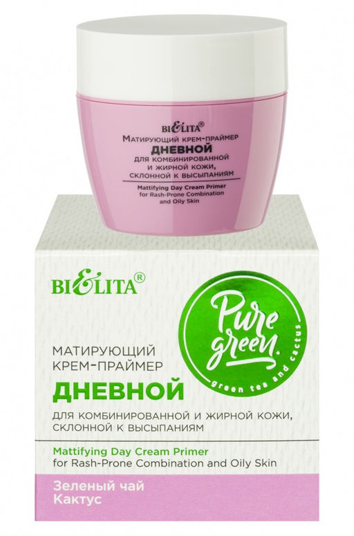 Pure Gree Крем-Праймер матирующий дневной "Зеленый чай и кактус", 50 мл.