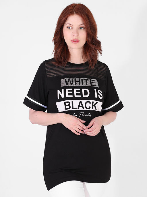 Футболка женская длинная черная с надписью - Almond фото 2