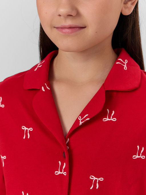 Комплект для девочек красный с новогодним принтом