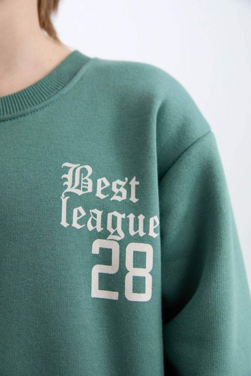 Толстый свитшот оверсайз для мальчиков с широким кроем и круглым вырезом сзади с принтом - Defacto фото 5