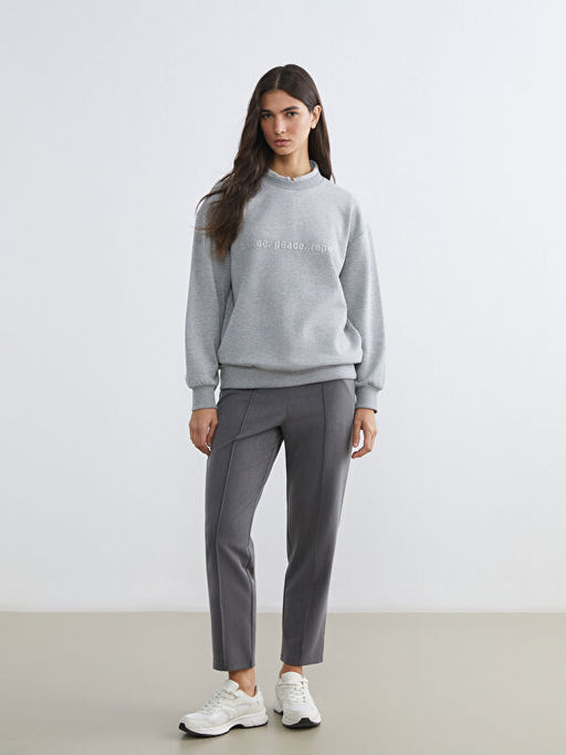 Bisiklet Yaka Bask?l? Kad?n Sweatshirt