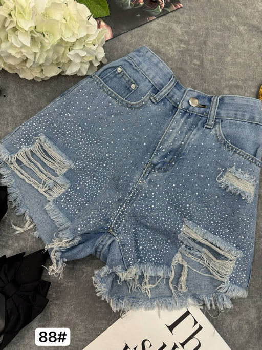 Джинсовые шорты в стразах - Ksa фото 5